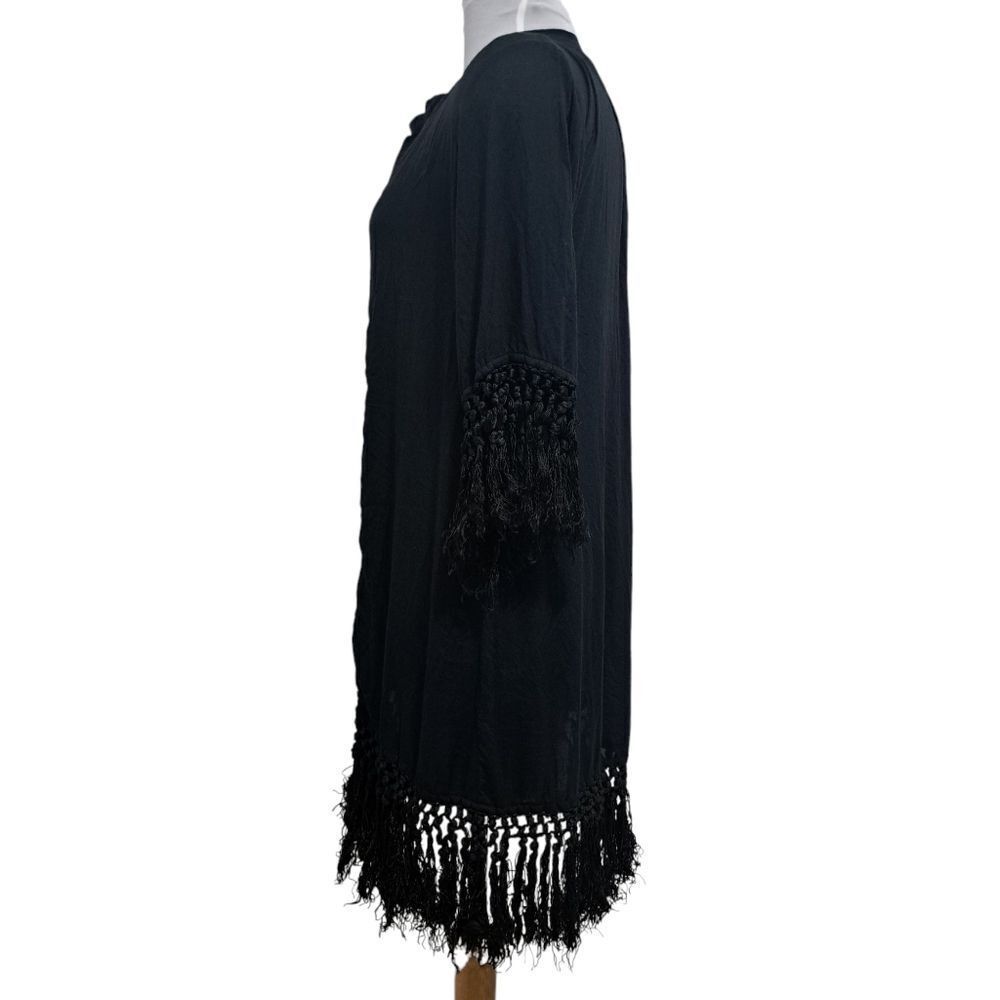 Tigerlily Embroidered Button Down Fringe Cardigan Cruise Dress Small Black — image 3 of 8